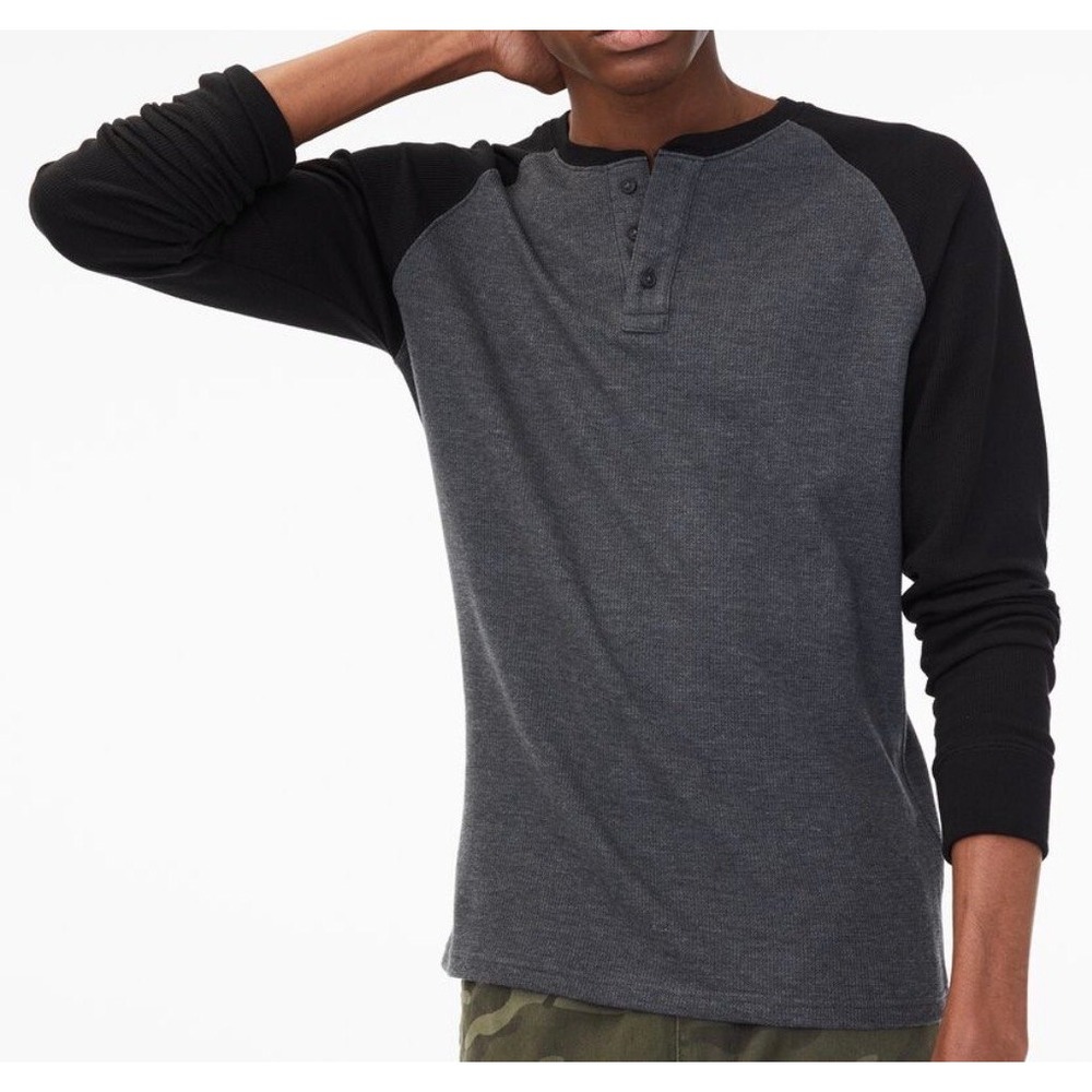 Copper Denim Black/Gray Thermal Long Sleeve Henley Shirt. Kids Size Small (8) - Picture 1 of 8